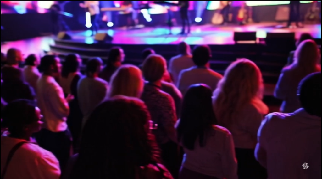 Worship leaders and church members gathered in a serene worship setting, reflecting the importance of spiritual rest and renewal.